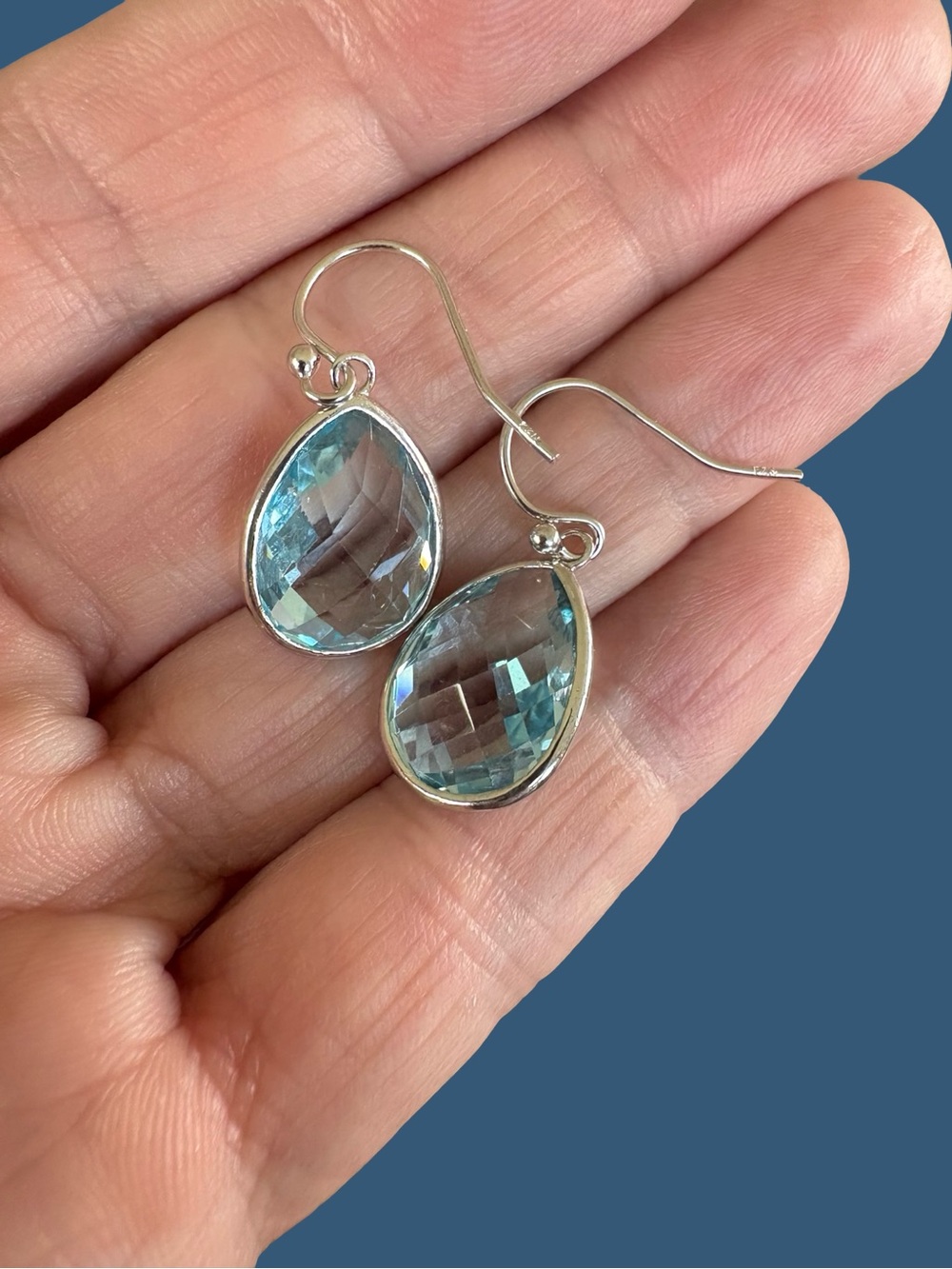 Sterling Silver Blue Topaz Teardrop Dangle Earrings